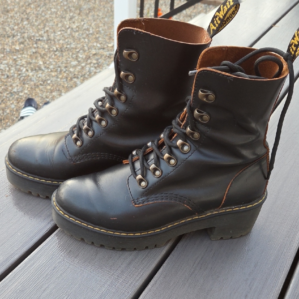 Leona Dr. Martens Black Leather Combat Boots